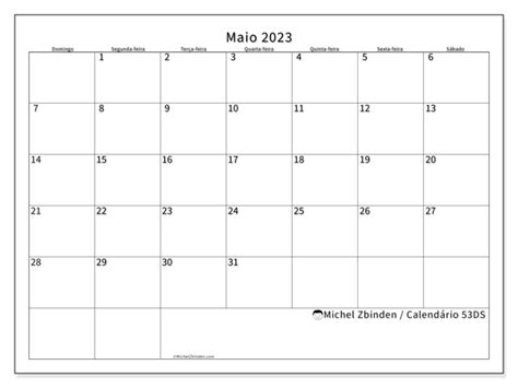 Calendário De Maio De 2023 Para Imprimir “53ds” Michel Zbinden Br