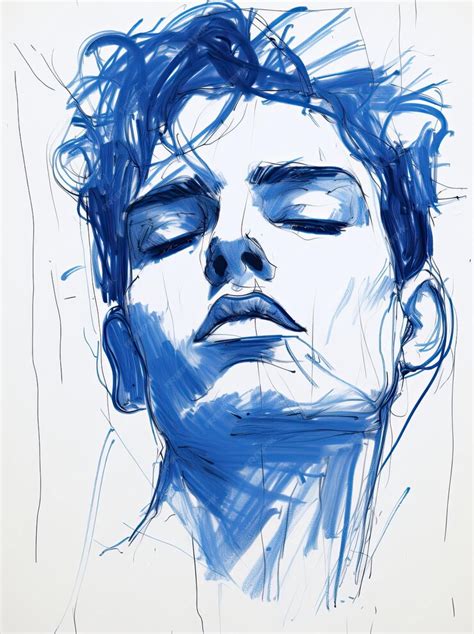 Premium Ai Image Blue Pen Sketch Drawing Model Man Face Portrait