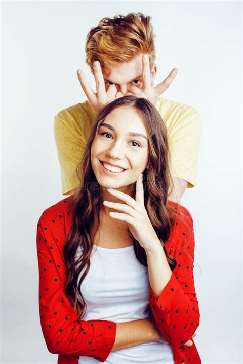 Young Attractive Couple Together Having Fun Happy Smiling Isolated On