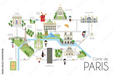 Cartoon Vector Map Of The City Of Paris France Travel Illustration