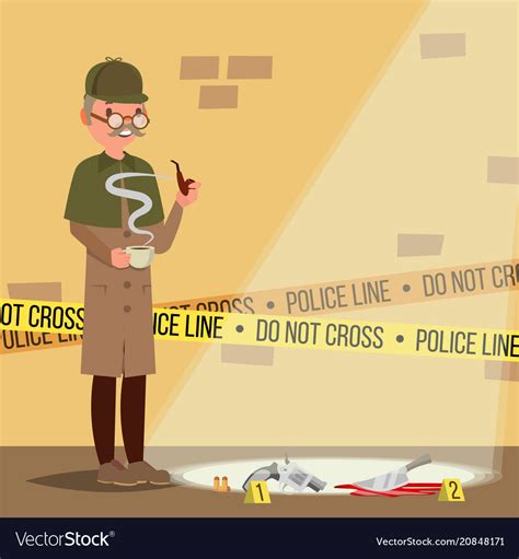 Crime Scene Detective At Crime Scene Flat Vector Image