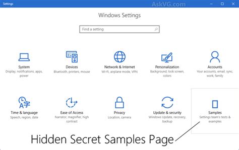 Tip Enable Hidden Secret Samples Page In Windows 10 Settings Askvg