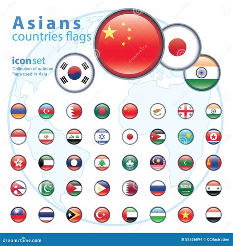 Set Of Asian Flags Vector Illustration Stock Vector Illustration Of