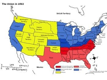 Civil War Union And Confederate States Map Map Of World