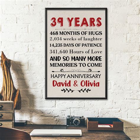 Personalized Names 39th Wedding Anniversary Ts Poster For Couple