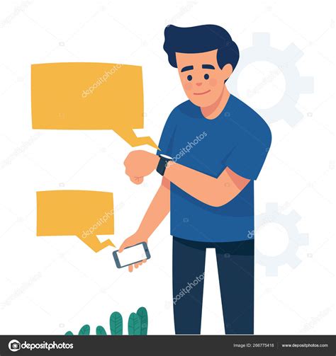 Man Checking Smartwatch Vector Illustration Isolated White Background Stock Vector Image By