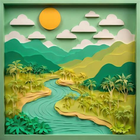 Premium Ai Image 3d Paper Art Of Tropical Nature Scene Papercraft
