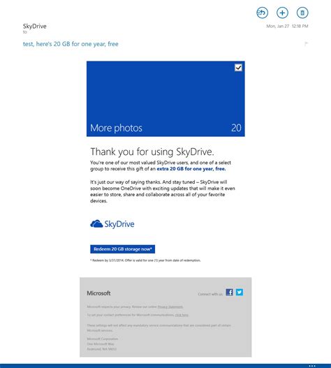 Microsoft Sends Out 1 Year Promotional Codes With Onedrive Marketing