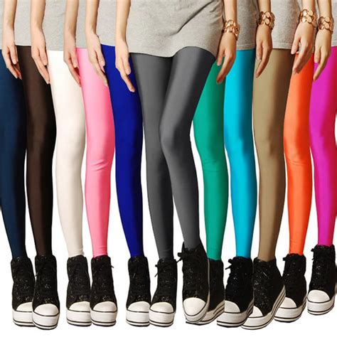 New Women Sexy Push Up Slim Leggings Hot Shine Solid Color Neon Leggings Skinny High Stretched