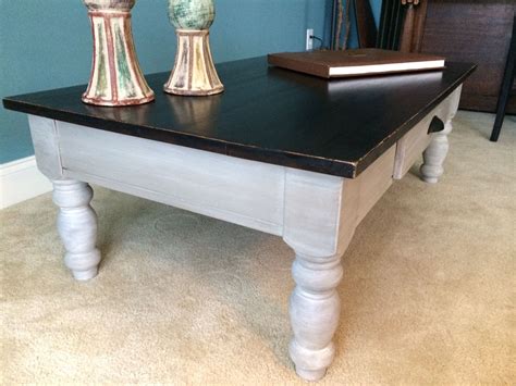 It showcases a boxed design, with open compartments. Black and Gray coffee table painted in french linen and ...