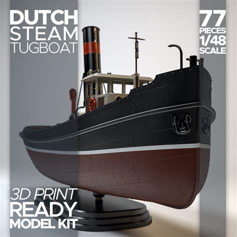 Dutch Steam Tugboat Model Kit 3D Print Model Model Kit Tug Boats