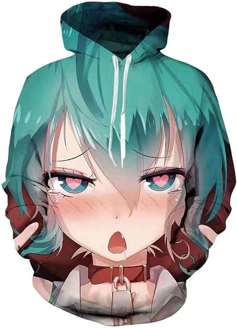 Ahegao Hoodie Anime Face Sweatshirt Herren 3d Druck Pullover Casual Zip