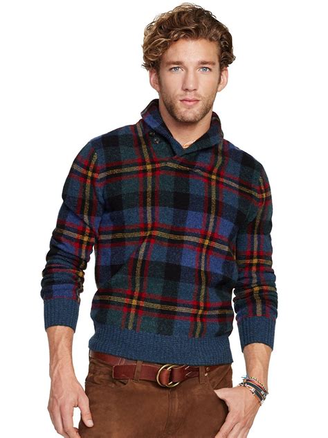 Plaid Shawl-Collar Sweater | Mens cable knit sweater, Wool sweater men, Cashmere sweater men