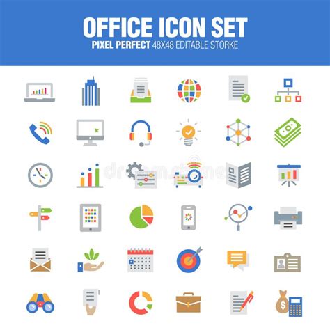 Office Icon Set Color Version Stock Vector Illustration Of Laptop