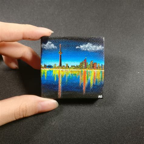 Mini Painting Of Torontos Skyline Acrylic Paint On 2x2 Inch Canvas Pics