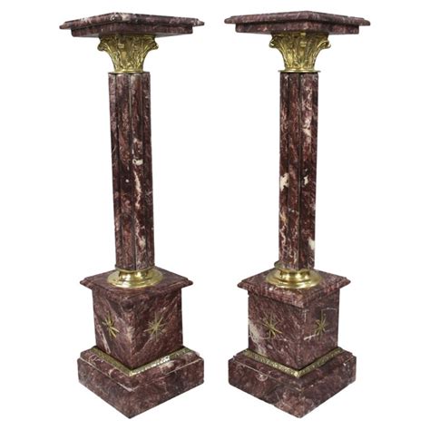 Pair Of Ornate Rouge Marble Column Pedestals At 1stdibs