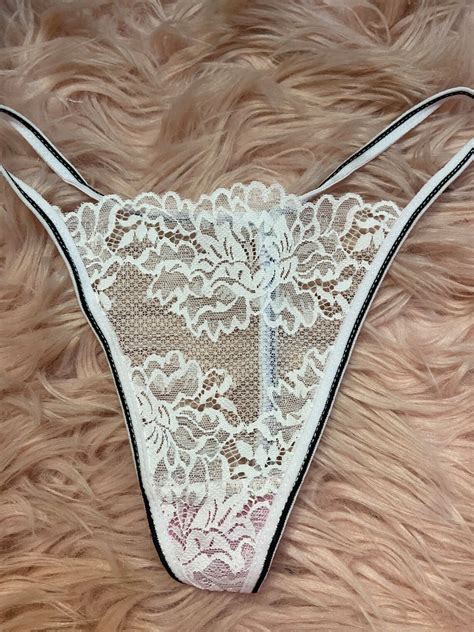 Sexy White Lace Thong With G String Back Etsy