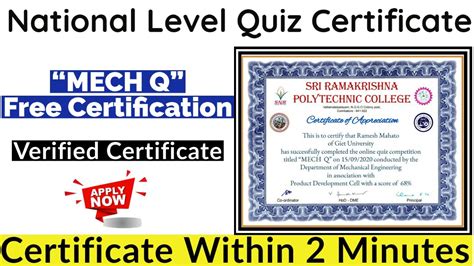 Fear free is a certification that members of the veterinary community, as well as clinics as a whole can earn through rigorous training and evaluation. National Level Quiz Certificate | Free Certificate | MECH ...
