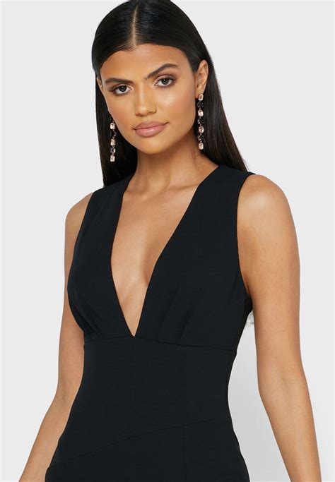 Buy Ella Limited Edition Black Plunge Neck Maxi Dress For Women In Mena