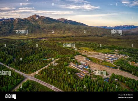Aerial View Of Coldfoot Alaska Along The Dalton Highway Stock Photo