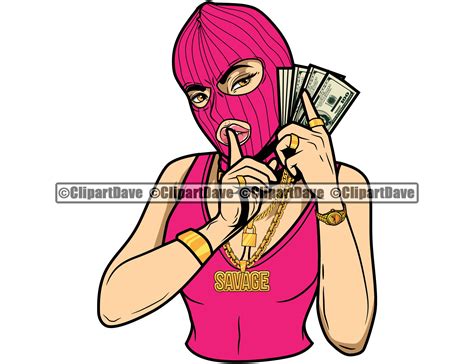 gangster woman ski mask money stack cell phone shh svg design etsy