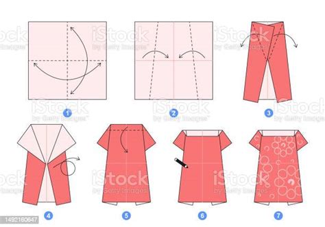 Dress Origami Scheme Tutorial Moving Model Origami For Kids Stock