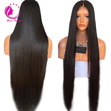 Long Silky Straight Lace Front Wig 30 Inch Human Hair Glueless Lace Wig
