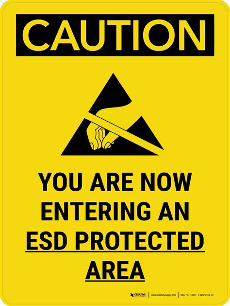 Caution You Are Now Entering An Esd Protected Area Portrait Wall Sign