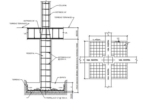 Column Footing Section And Structure Drawing Details