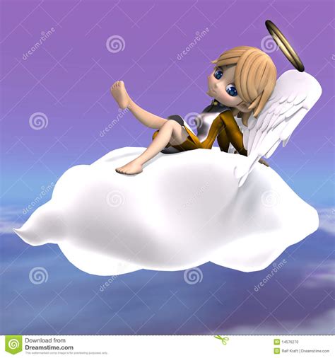 Cute Cartoon Angel With Wings And Halo 3d Stock Photo