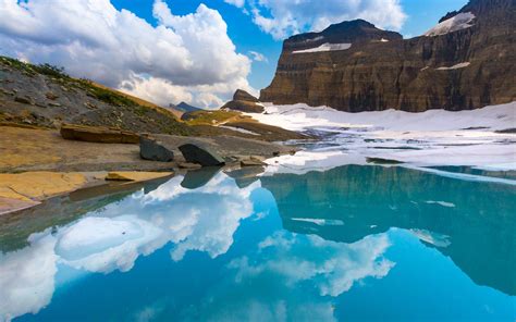 Brown Mountain Glacial Lake Nature Mountains Hd Wallpaper