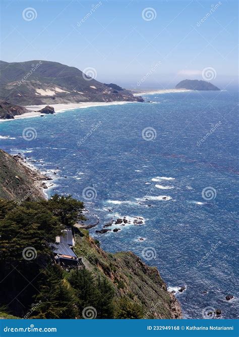 Pacific Coast Highway Beach Scene With Mountains Stock Photo Image Of