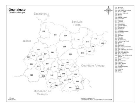 Mapa De Guanajuato Con Nombres A Blanco Y Negro PDF Descargable