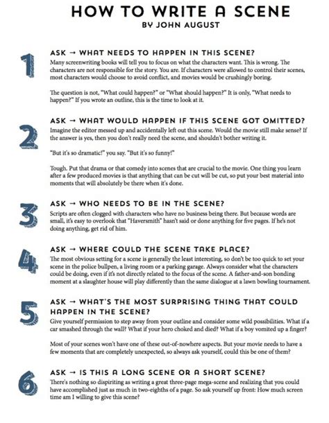 Infographic John Augusts 11 Step Guide To Writing A Scene Writing