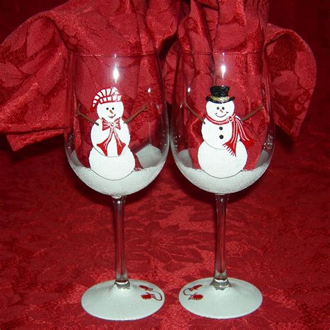Holiday Snowman Hand Painted Wine Glasses Christmas Wine Glasses Hand Painted Wine Glass