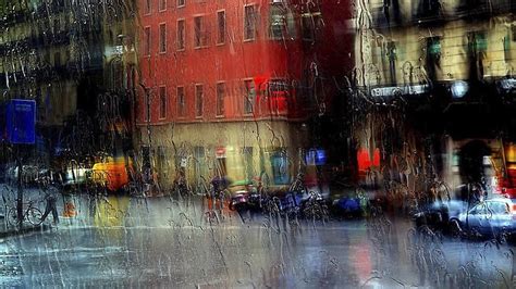 Hd Wallpaper Rain City Street Waterdrop Raindrops Rainy Day