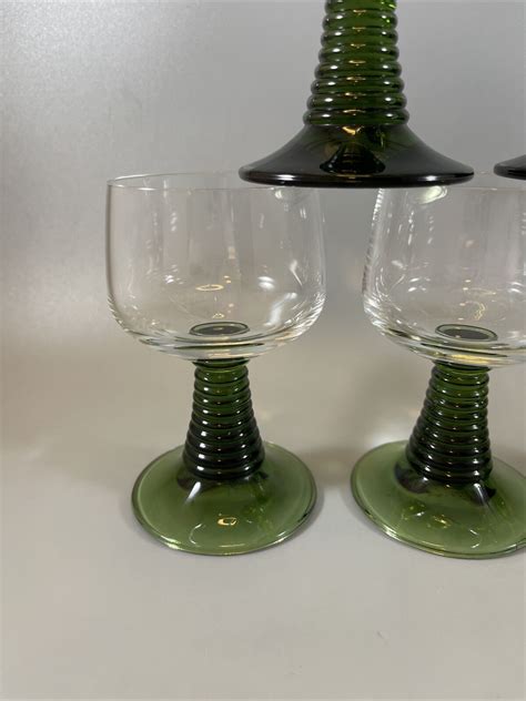 set of 6 vintage german roemer wine cordial glasses green beehive stem 4” tall ebay