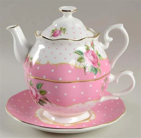 Cheeky Pink Individual Teapot And Lid With Cup And Saucer By Royal Albert