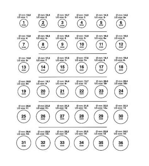Ring Size Chart Inches Women