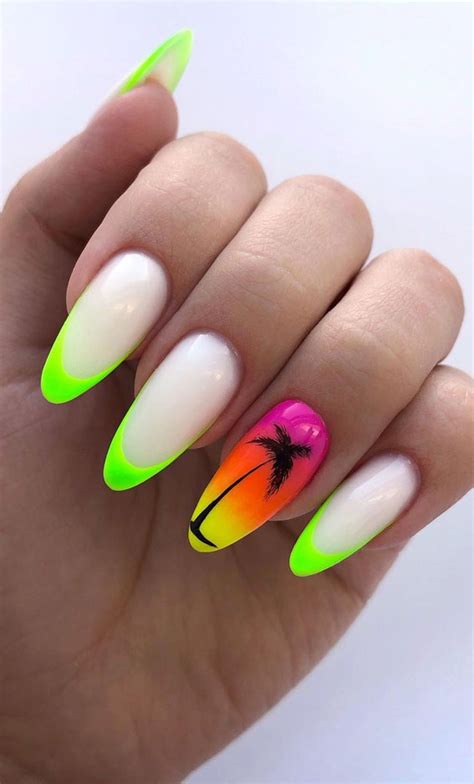 32 Hottest And Cute Summer Nail Designs Green Neon French Nails