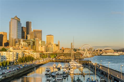Seattle Waterfront At Sunset Stock Photo Download Image Now Istock