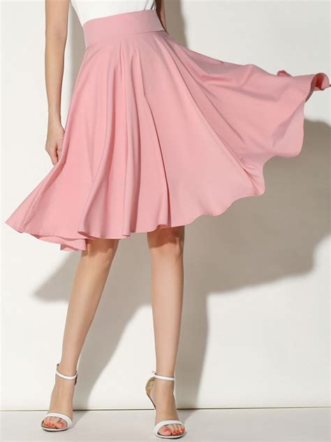 pink high waist midi skater skirt abaday