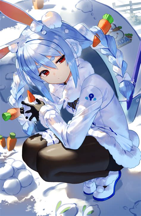 Wallpaper Anime Girls Hololive Usada Pekora Black Stockings Snow