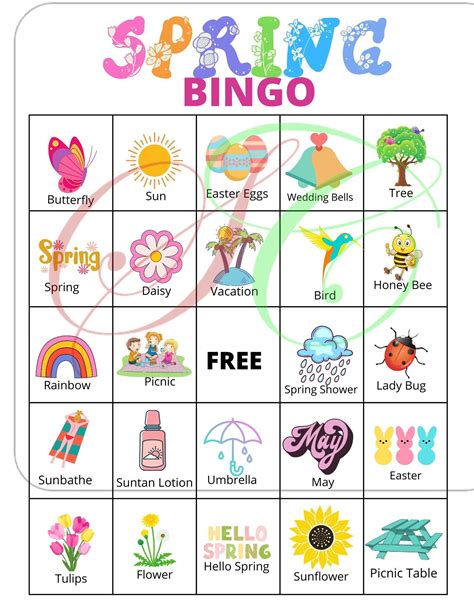 Printable Spring Bingokids Bingo Gamespringtime Bingospring Etsy