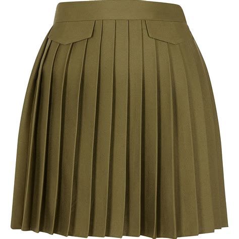 Petite Khaki Pleated Mini Skirt Pregai Plissado