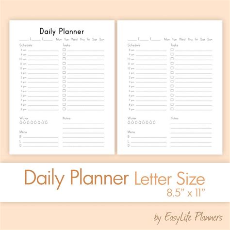 Daily Planner Printable Letter Size Planner 85x11 Day On One Etsy
