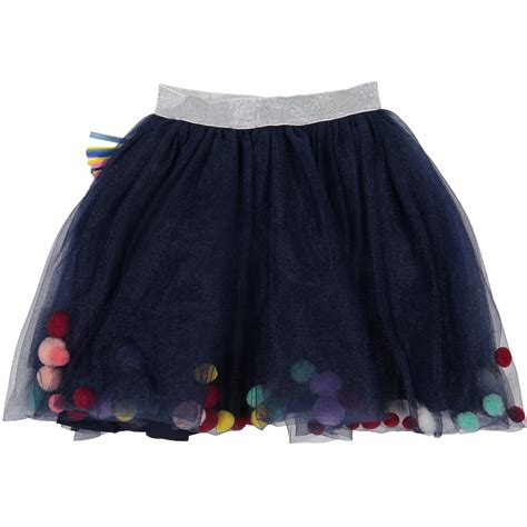 Billieblush Girls Tulle Pom Pom Skirt In Dark Blue Bambinifashion Com