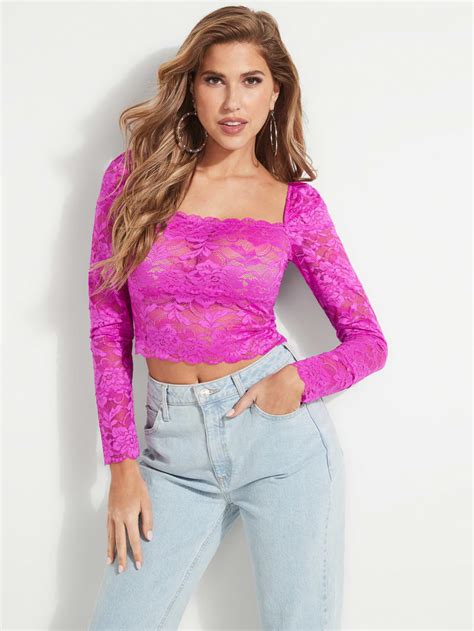 Rosalia Floral Lace Cropped Top Guess