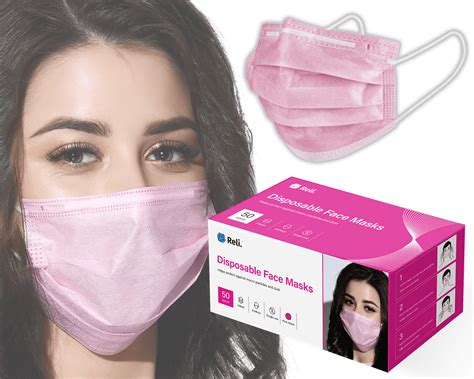 Reli Pink Face Masks 50 Masks Disposable Pink Mask 3 Ply