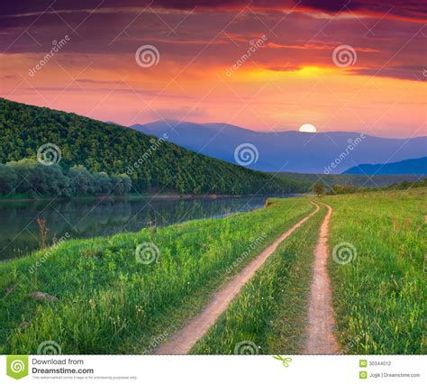 Beautiful Summer Landscape On The Mountain River Stock Photo Image